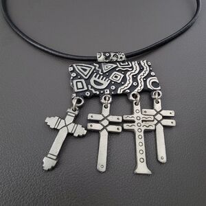 Alice Seely Artisan Necklace – Tribal Cross Pendant on Leather Cord